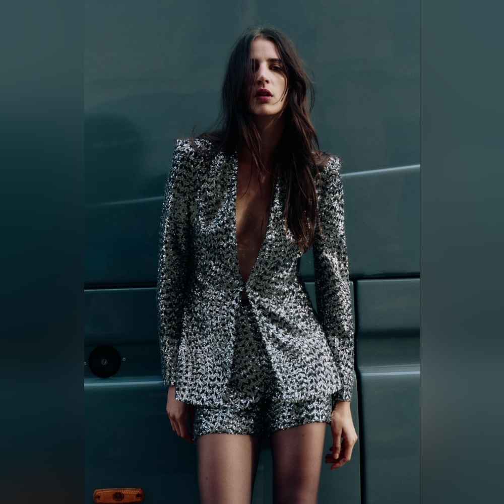 Zara Silver Sequin Blazer and Matching Shorts